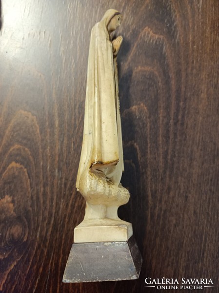 Fatima statue, marked Made in Portugal, wooden base.