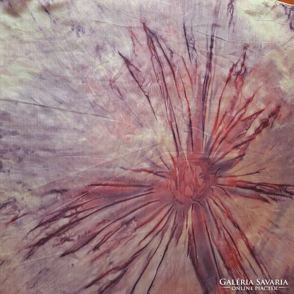 Batikolt, kézzel szegett eredeti selyem kendő lila- pink ( nagy)