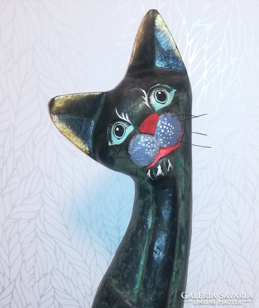 For cat fans, 80 cm tall handmade/painted unique carved thinking cat