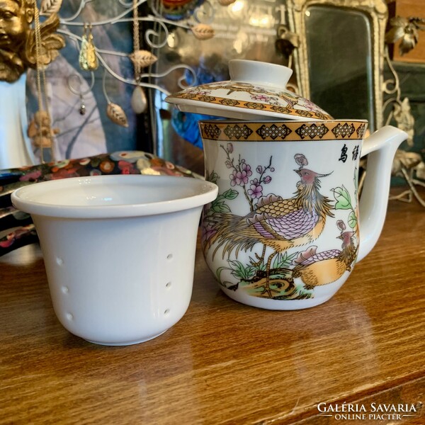 Különleges multifunkciós teás készlet, Régi kézzel festett kínai csőrös ivó bögre teás bögre kancsó!