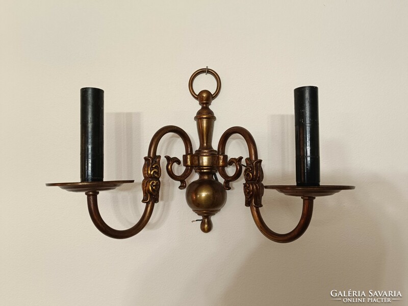 Antique wall arm, patinated copper, 2 two-arm Flemish + 4 new decorative candles and 4 new candle bulbs 329 8045