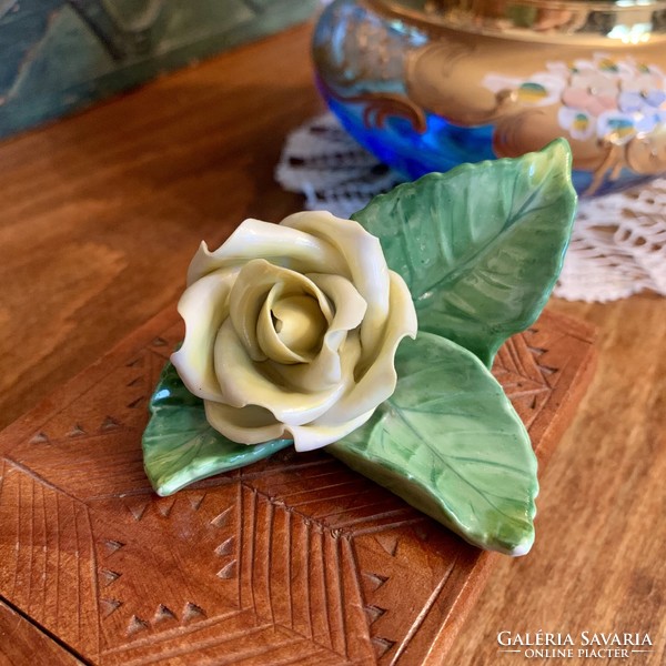 Antik Herendi rózsa, sárga porcelán rózsa Herend, hibátlan! Asztaldísz romantikus tárgy virág