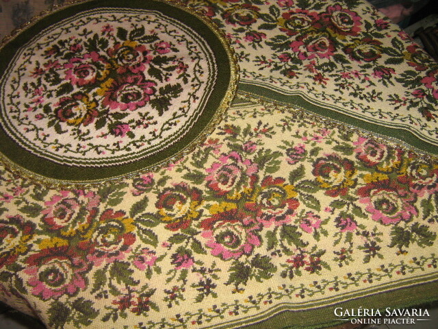 A special vintage rose tablecloth woven with fabulous machine tapestry