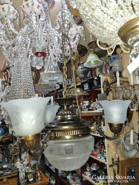 Old restored crystal hammered copper chandelier
