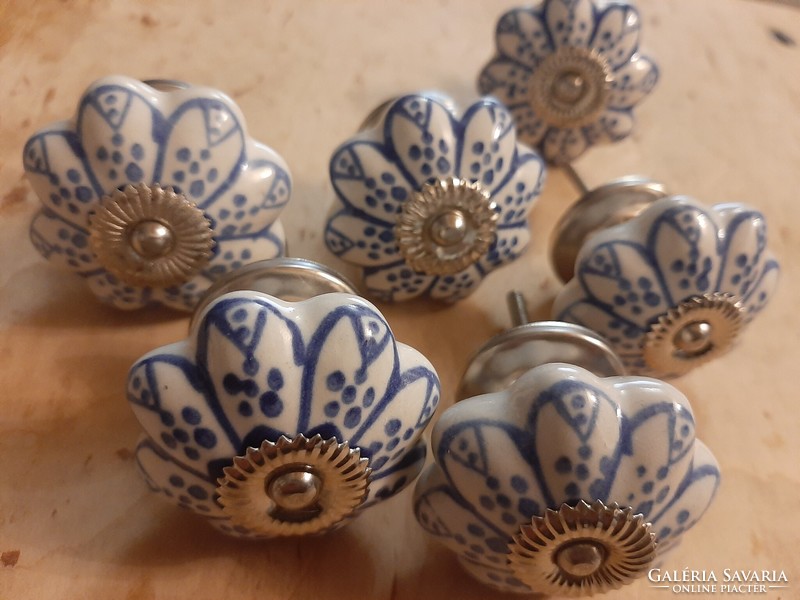 Hand-painted porcelain furniture buttons 6 pieces in one, provence, vintage