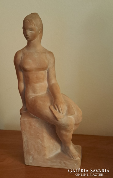 Kárpáti Anna (1923-1993) szignós 27 cm-es hibátlan terrakotta szobor