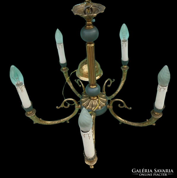 Neo-empire style 5-arm chandelier with a pair of double wall arms