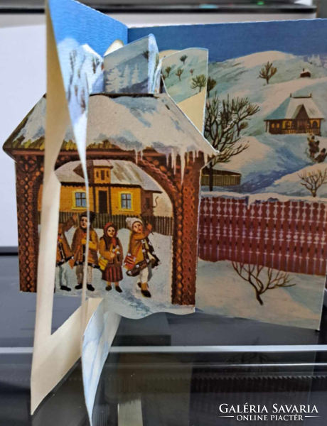 K:153 Karácsonyi  térbeli széinyitható képeslap
