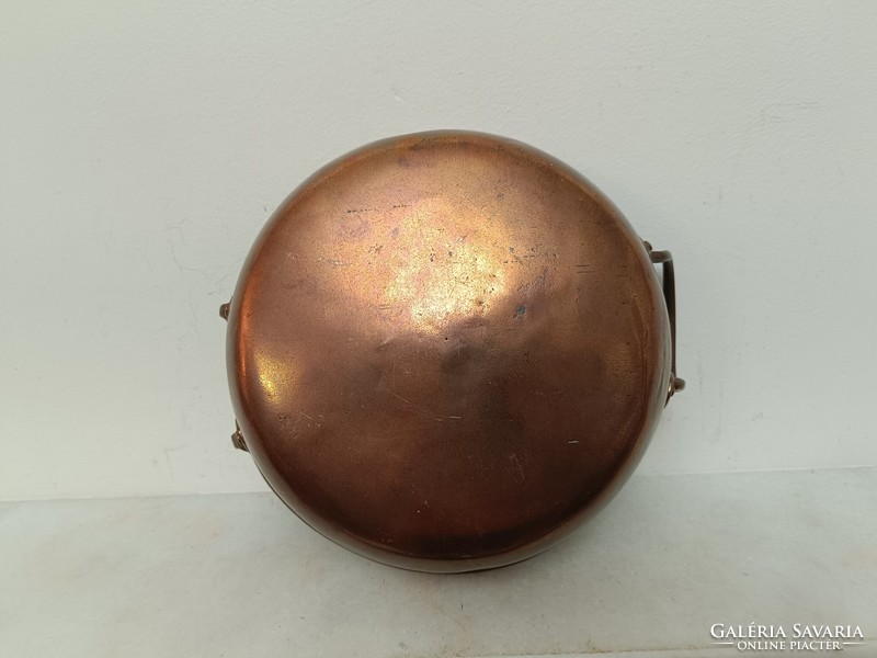 Antique kitchen tool red copper cauldron with foam handle with traces of tin plating 313 8057