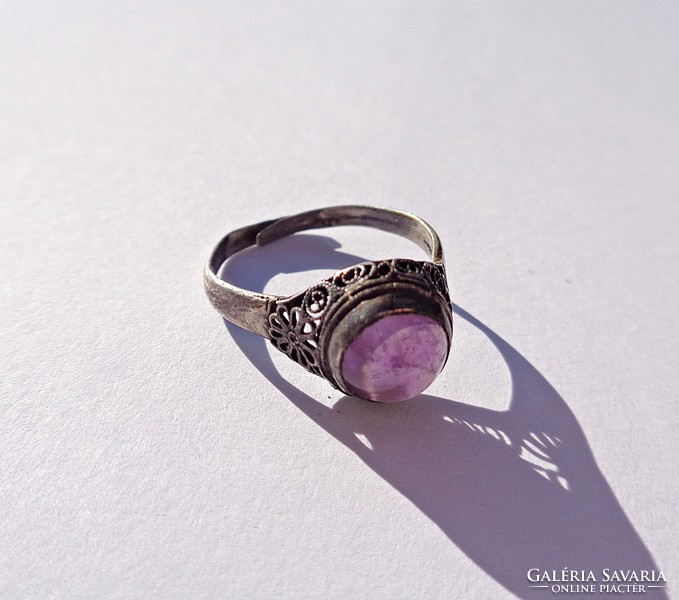 Amethyst stone, adjustable size, 925 silver ring