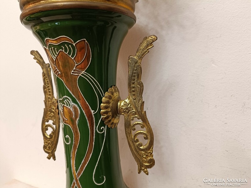 Antique Art Nouveau candle holder 2 majolica porcelain with copper fittings 361 8099
