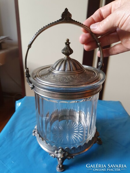 Art Krupp Berndorf silver-plated, polished glass bonbon holder