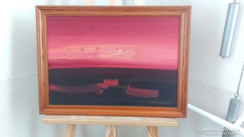(K) Nagy Sándor naplemente festmény 35x50 cm + keret