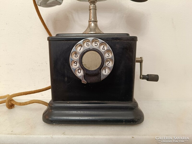 Antique telephone desk black metal crank dial device 1930s 355 7951