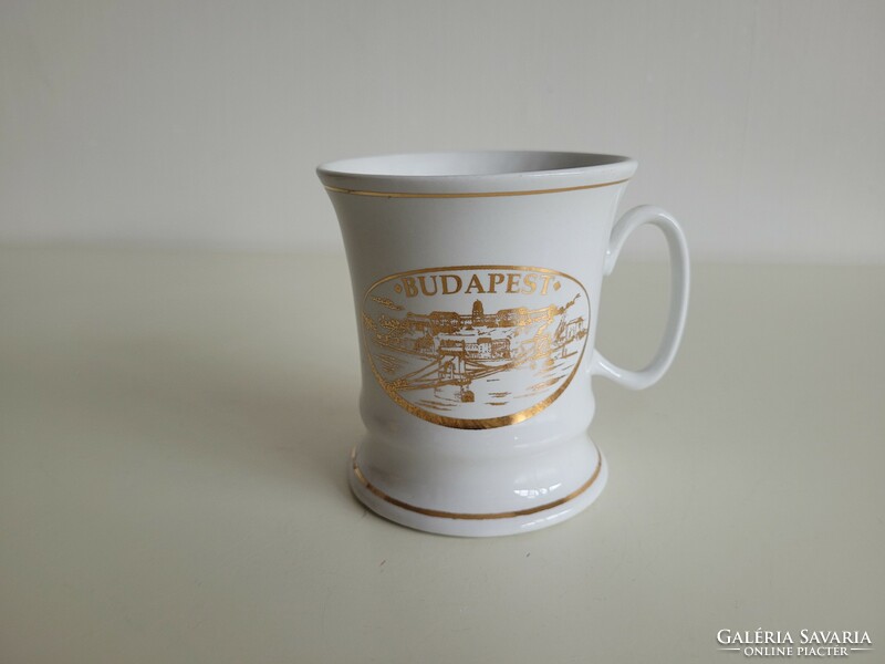 Old retro Budapest chain bridge commemorative porcelain mug with gold pattern color patterned souvenir