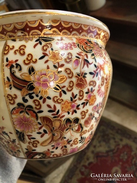 Vintage Chinese porcelain enamel planter vase Kaspó vase, 16 x 16 cm