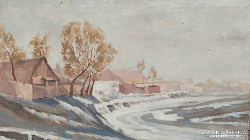 Village edge, bowl landscape painting, oil on canvas 60x80 cm