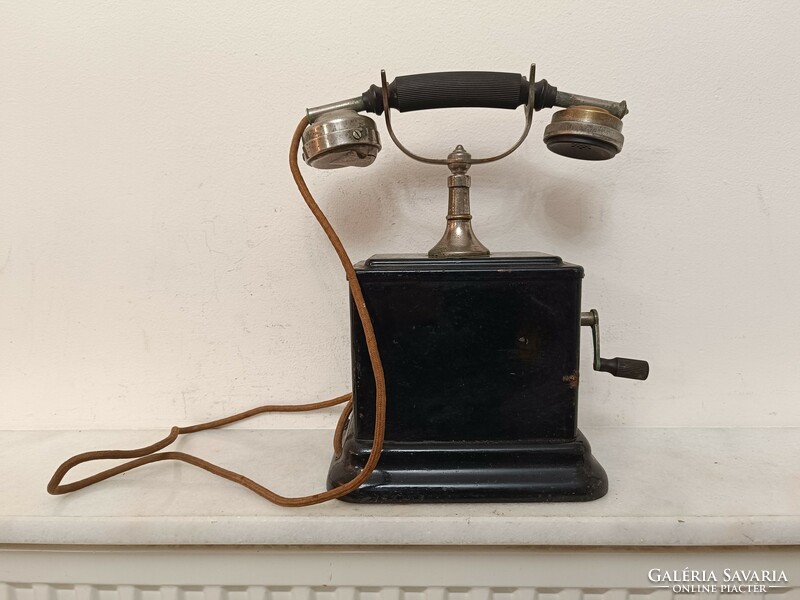 Antik telefon asztali fekete fém kurblis készülék 383 8033