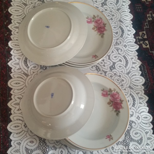 Zsolnay: rare, rosy, flat and deep plate, 6 - 6 pcs