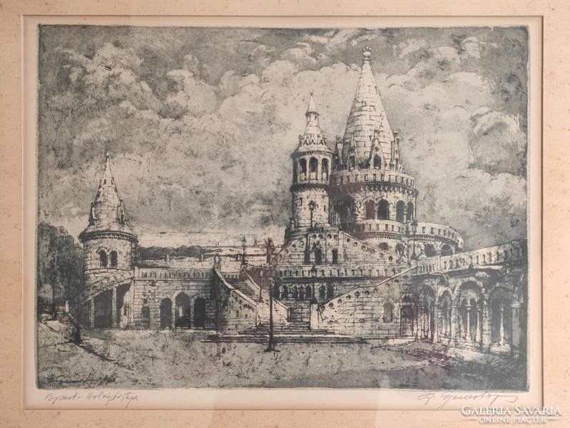 Budapest fishing bastion glazed etching in a sophisticated frame