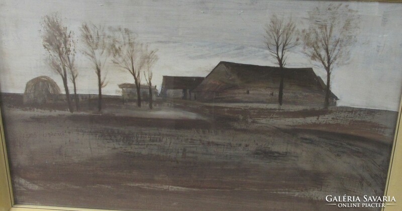 Fejér Csaba 1936 - 2002 , képcsarnokos  olajfestmény tájkép, jelzett, 80 x 51 cm, 74,5 x 45.5 cm