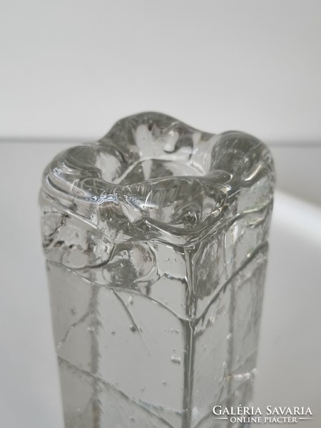 Vintage jégüveg blokkváza, egyszálas váza ,'70-es évek - 16 cm