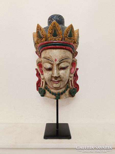 Antique Buddha Buddhist guangin, kuangin patina painted wooden mask on scaffolding 368 8047