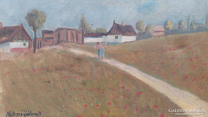 Jelzett falusi tájkép festmény