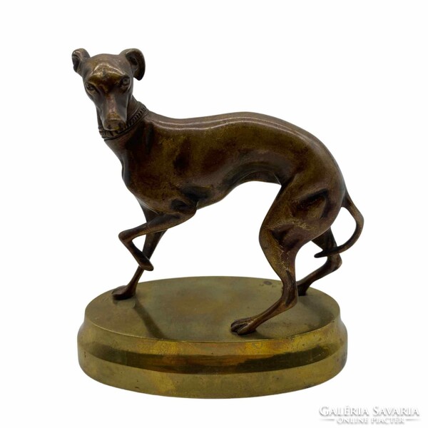 Bronze greyhound on oval pedestal - m01323