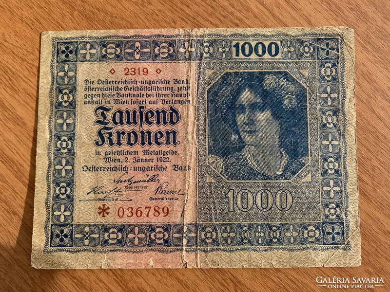 1000 Kronen / 1000 kroner austria 1922 Jan 2 stars