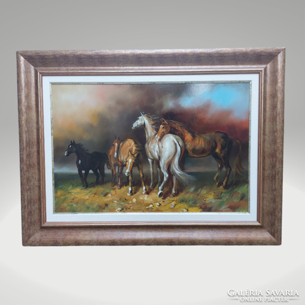 Gálfi ákos: horses before the storm oil painting