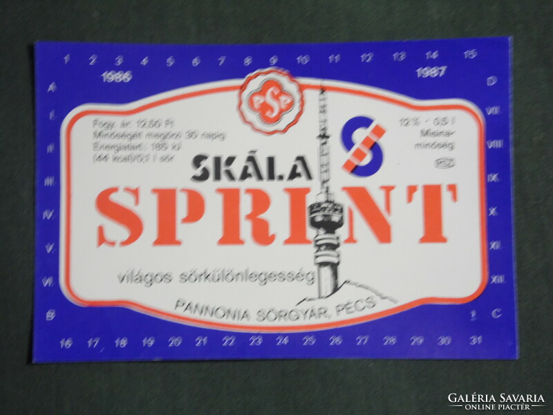 Sör címke, Pannonia sörgyár Pécs, Skála Sprint sör