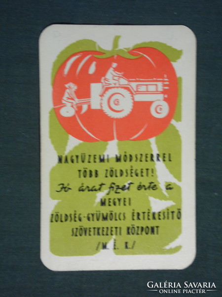 Kártyanaptár, MÉK zöldség gyümölcs szövetkezetek ,grafikai rajzos, traktor, 1961 ,  (1)
