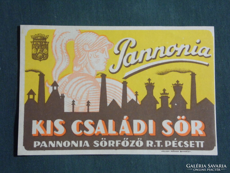 Beer label, Pécs Pannonia brewery, small family beer
