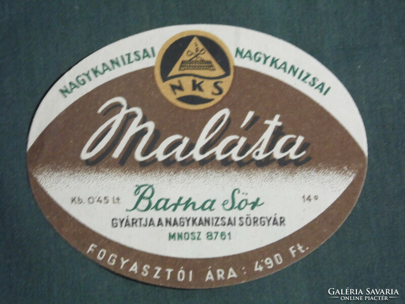 Beer label, Nagykanizsa brewery, malt brown beer