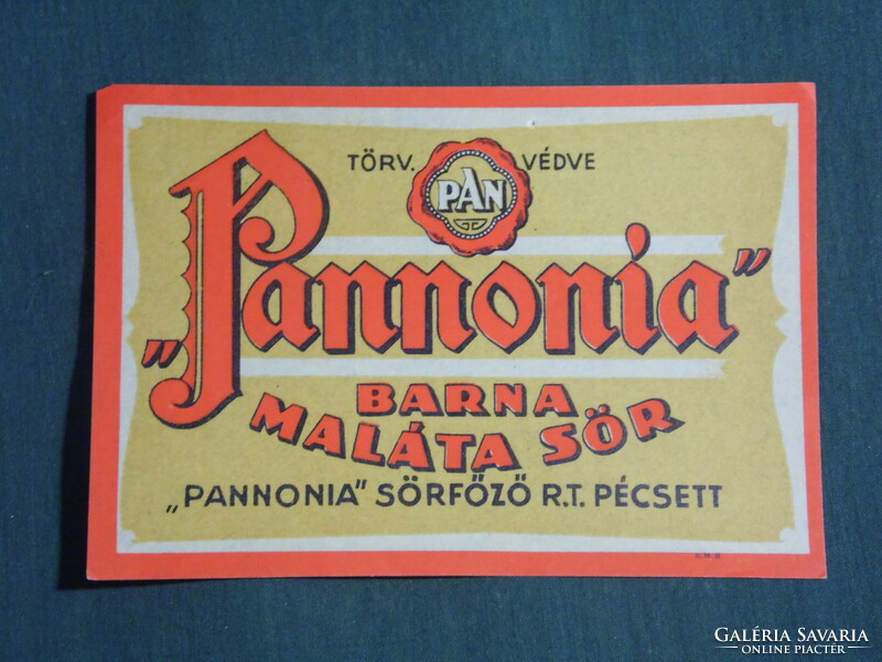 Beer label, Pannonia brewery Pécs, Pannonia brown malt beer