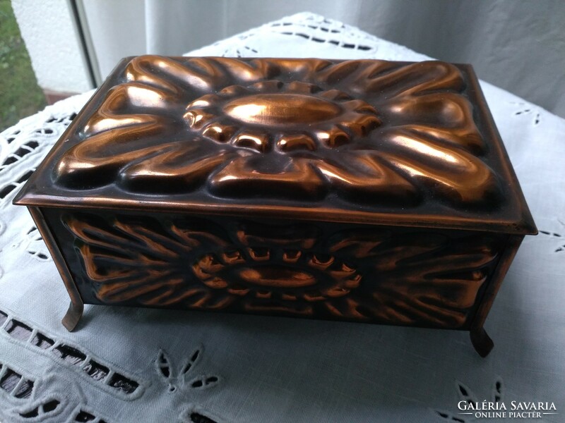 Red copper jewelry box lined with marked applied art velvet