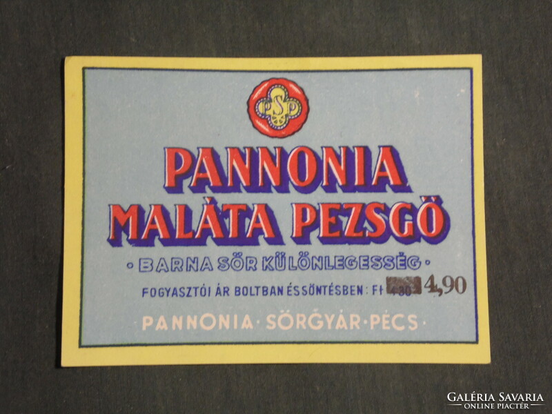 Beer label, Pécs Pannonia brewery, Pannonia malt sparkling brown beer
