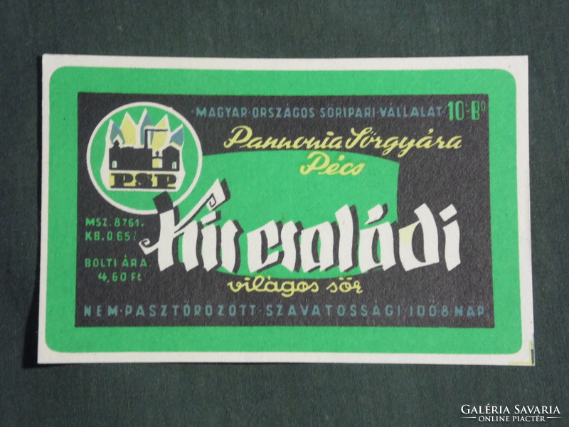Beer label, Pannonia brewery Pécs, small family beer
