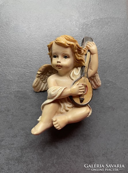 High-quality, hand-painted polyresin lute angel
