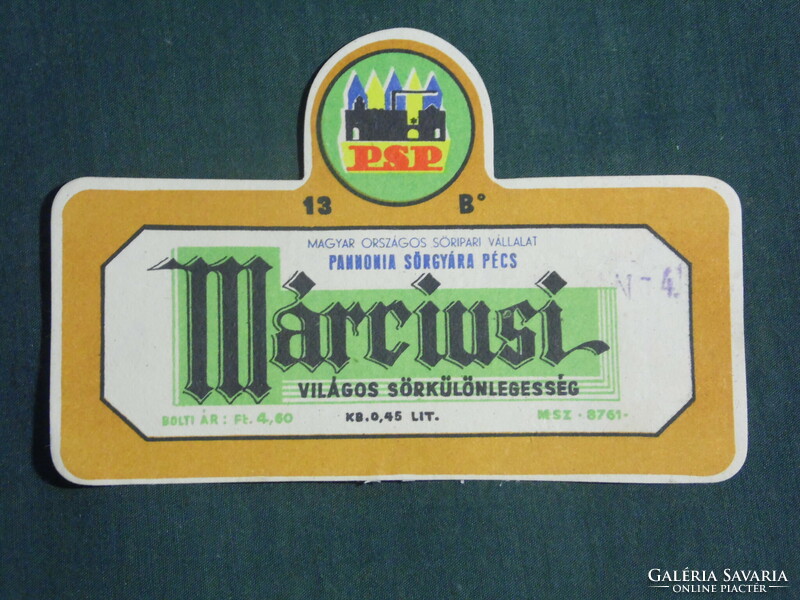Beer label, Pannonia brewery Pécs, March beer