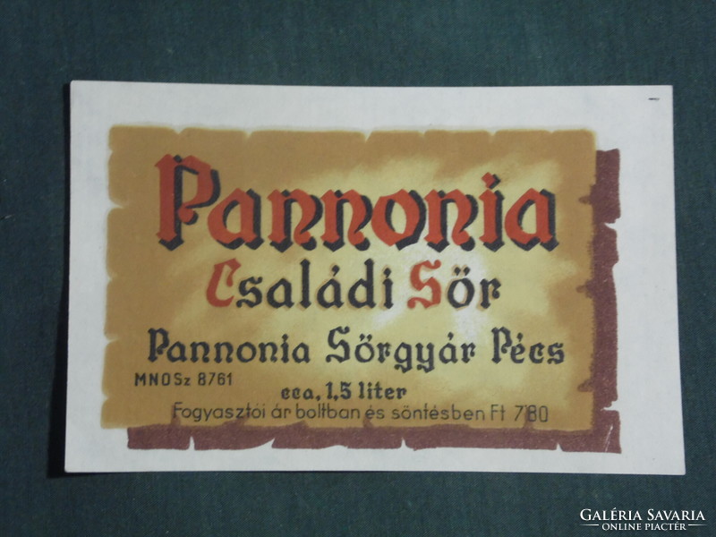 Beer label, Pannonia brewery Pécs, Pannonia family beer