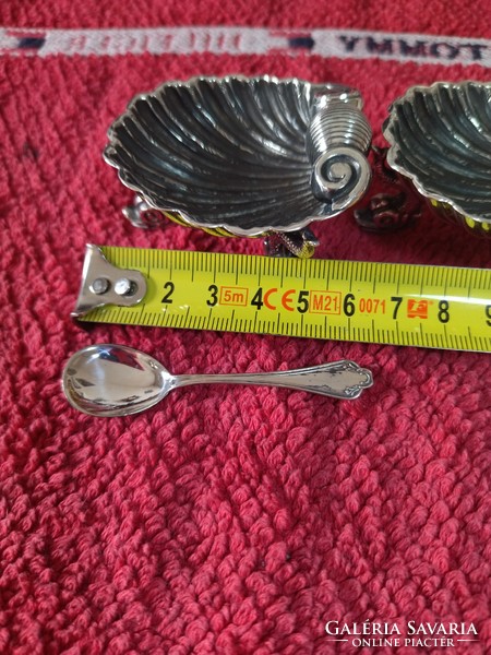 1850s 1880s Pair of Victorian Silver Shell Salt Pepper Holders Dolphin Legs Atkin Brothers Sheffield