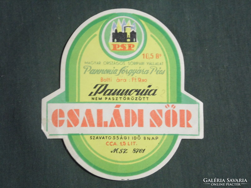 Sör címke, Pannonia sörgyár Pécs, Családi sör