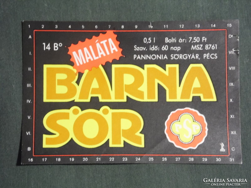 Sör címke, Pannonia sörgyár Pécs, Maláta Barna sör