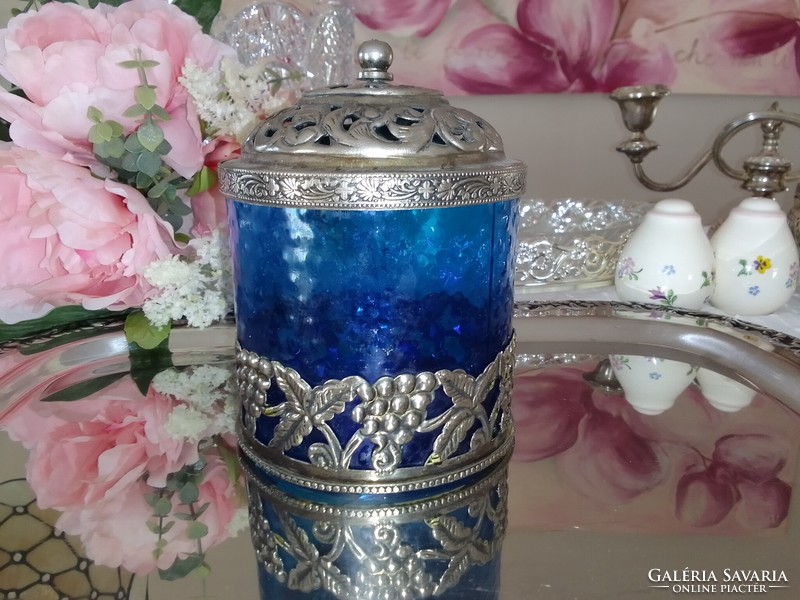 Bombinier silver-plated base and lid! Beautiful cobalt blue glass!