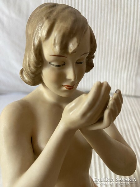 Régi, ritka Schaubach Kunst egész alakos női akt porcelán szobor