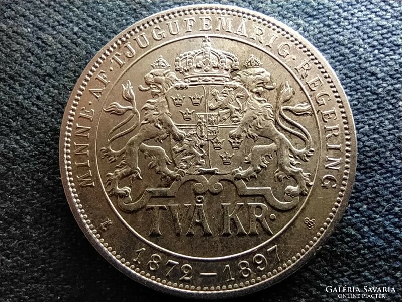 Svédország Az uralkodás 25. évfordulója .800 ezüst 2 Korona 1897 EB (id67583)