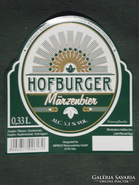 Beer label, brewery, brewery, hofburger marzenbier