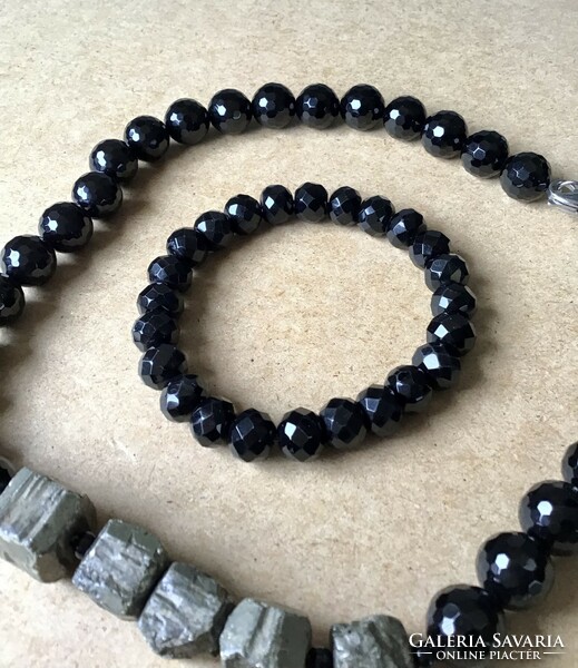 New onyx string of beads and bracelet with pyrite stones